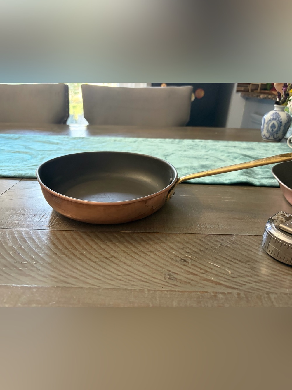 Vintage Copper-Finish Nonstick Fry Pan with Brass Handle - Copper